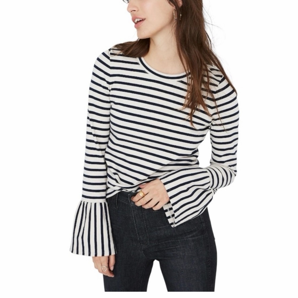 Madewell Striped Bell Sleeve Top – Navy & Ivory | Size XXS | Excellent Condition